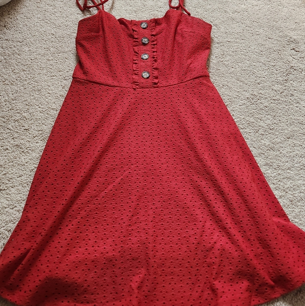 Speechless Strapless Red Dress with Button Detail